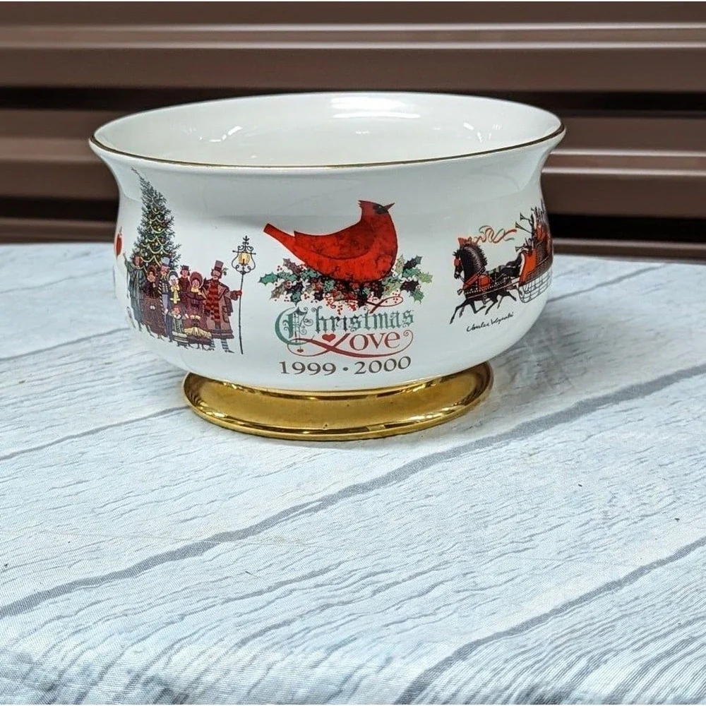 Vintage Teleflora Christmas Love 1999-2000 Cardinal Bowl Vase Millennium‎ Decor